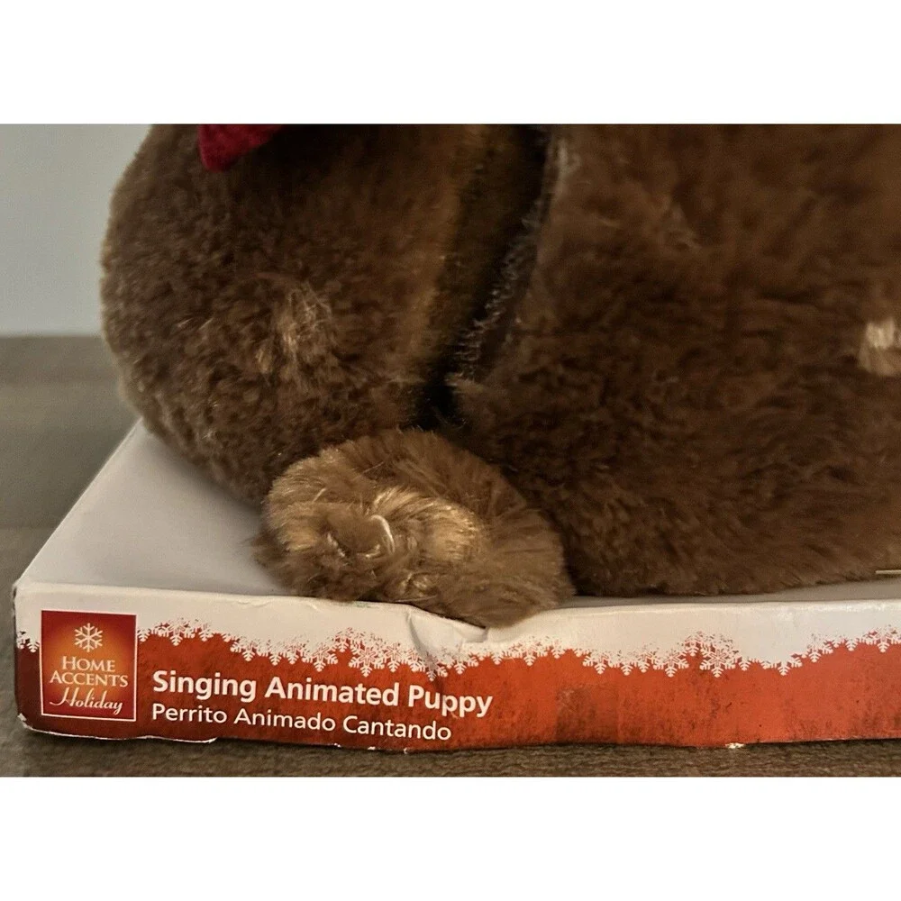 Home Accents Holiday Singing Animated Puppy Christmas Decor Moves Sings WORKING